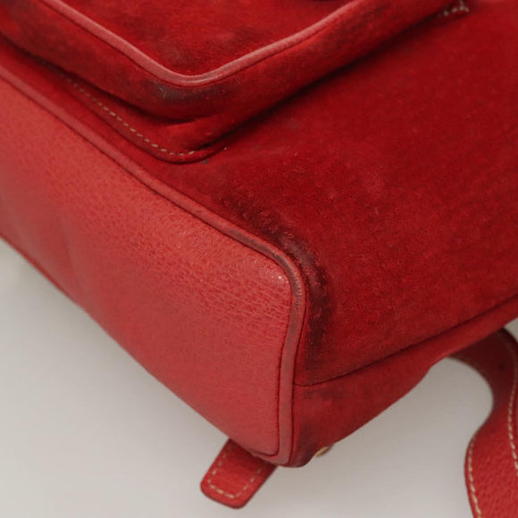 GUCCI Bamboo Backpack Suede Leather Red Gold 003 1956 0030 Auth 129916