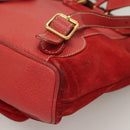 GUCCI Bamboo Backpack Suede Leather Red Gold 003 1956 0030 Auth 129916-16