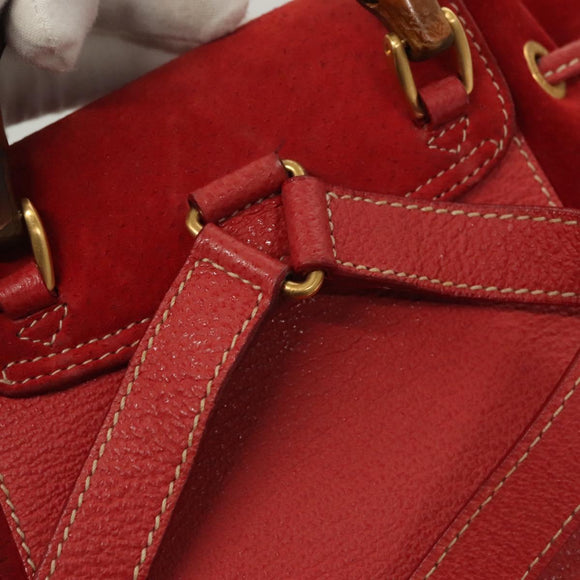GUCCI Bamboo Backpack Suede Leather Red Gold 003 1956 0030 Auth 129916