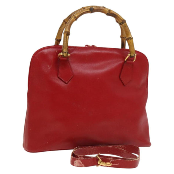 GUCCI Bamboo Hand Bag Leather Red Gold 000 2214 0289 Auth 129921