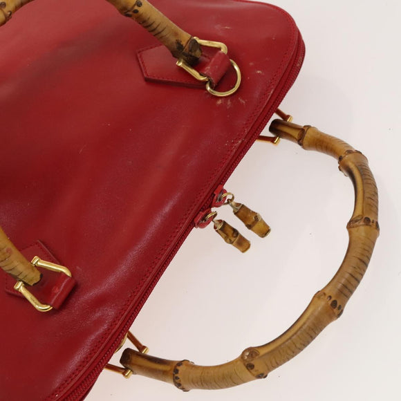 GUCCI Bamboo Hand Bag Leather Red Gold 000 2214 0289 Auth 129921