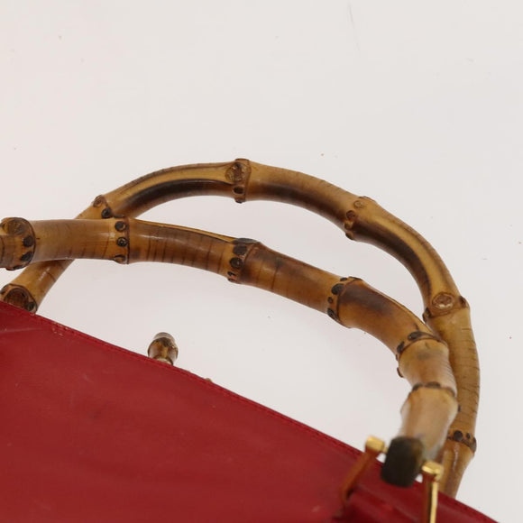 GUCCI Bamboo Hand Bag Leather Red Gold 000 2214 0289 Auth 129921