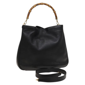 GUCCI Bamboo Hand Bag Leather 2way Black Gold 001 1577 Auth 129922