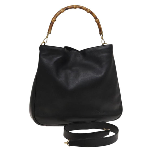 GUCCI Bamboo Hand Bag Leather 2way Black Gold 001 1577 Auth 129922