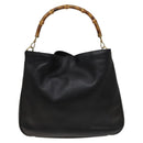 GUCCI Bamboo Hand Bag Leather 2way Black Gold 001 1577 Auth 129922-13