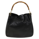 GUCCI Bamboo Hand Bag Leather 2way Black Gold 001 1577 Auth 129922-2
