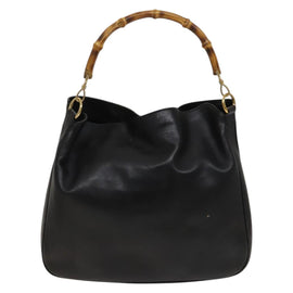 GUCCI Bamboo Hand Bag Leather 2way Black Gold 001 1577 Auth 129922 - 0