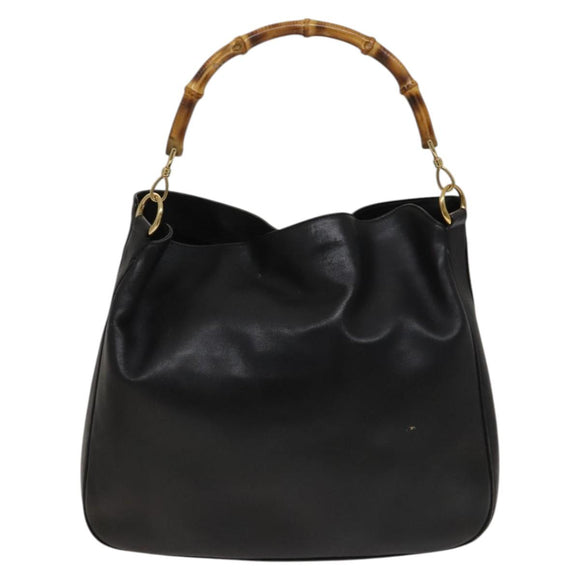 GUCCI Bamboo Hand Bag Leather 2way Black Gold 001 1577 Auth 129922