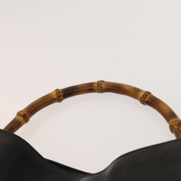 GUCCI Bamboo Hand Bag Leather 2way Black Gold 001 1577 Auth 129922