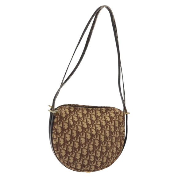 Christian Dior Trotter Canvas Shoulder Bag Brown Gold Auth 129927