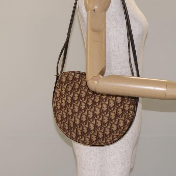 Christian Dior Trotter Canvas Shoulder Bag Brown Gold Auth 129927