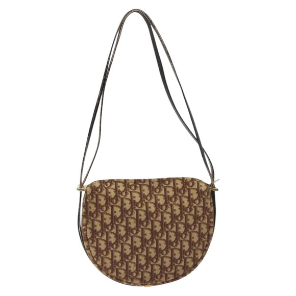 Christian Dior Trotter Canvas Shoulder Bag Brown Gold Auth 129927