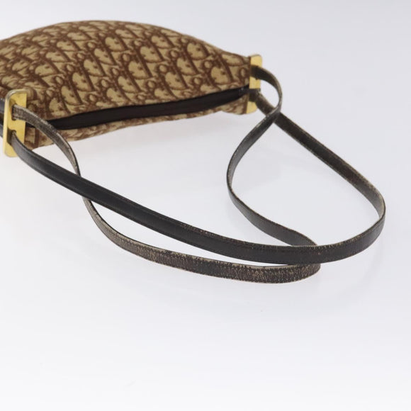 Christian Dior Trotter Canvas Shoulder Bag Brown Gold Auth 129927