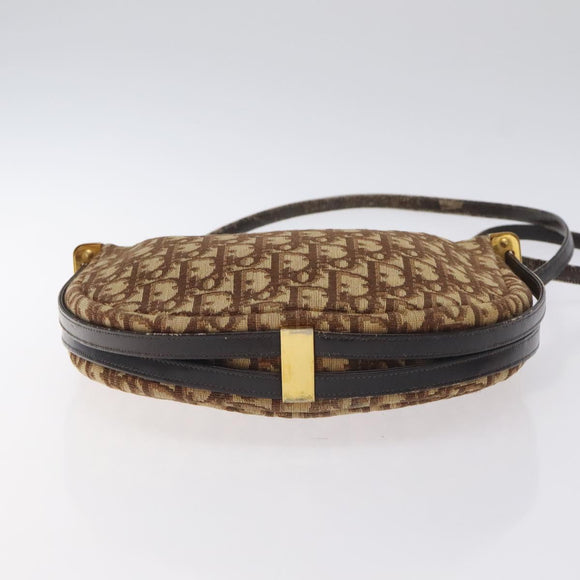 Christian Dior Trotter Canvas Shoulder Bag Brown Gold Auth 129927