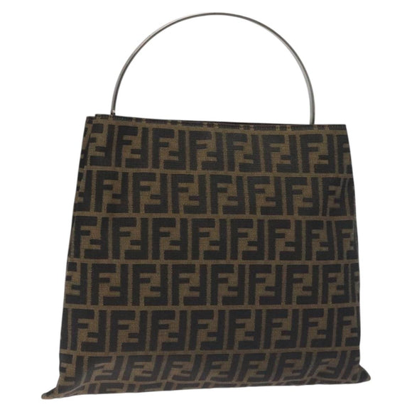 FENDI Zucca Canvas Hand Bag Black Brown Auth 129930