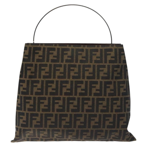 FENDI Zucca Canvas Hand Bag Black Brown Auth 129930