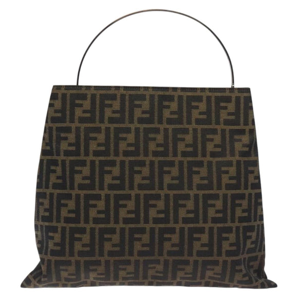 FENDI Zucca Canvas Hand Bag Black Brown Auth 129930
