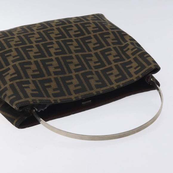 FENDI Zucca Canvas Hand Bag Black Brown Auth 129930