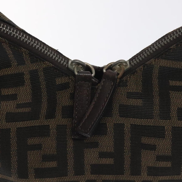FENDI Zucca Canvas Shoulder Bag Black Brown Auth 129931