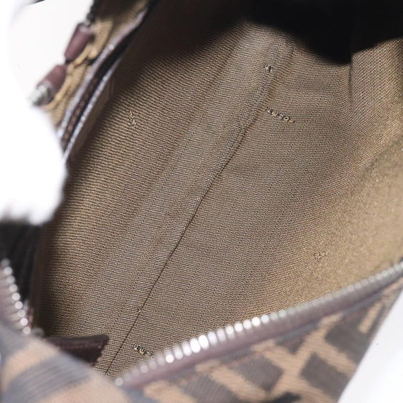 FENDI Zucca Canvas Shoulder Bag Black Brown Auth 129931
