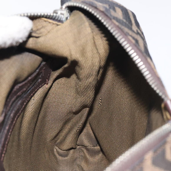 FENDI Zucca Canvas Shoulder Bag Black Brown Auth 129931