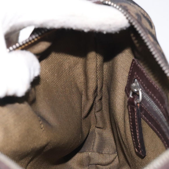 FENDI Zucca Canvas Shoulder Bag Black Brown Auth 129931