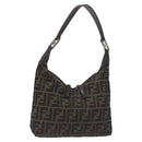FENDI Zucca Canvas Shoulder Bag Black Brown Auth 129931-1