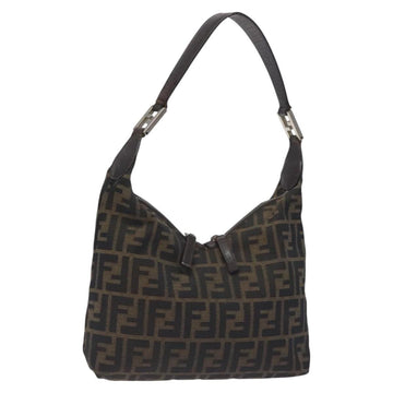 FENDI Zucca Canvas Shoulder Bag Black Brown Auth 129931