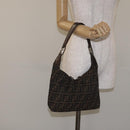 FENDI Zucca Canvas Shoulder Bag Black Brown Auth 129931-20
