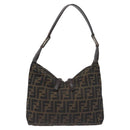 FENDI Zucca Canvas Shoulder Bag Black Brown Auth 129931-2