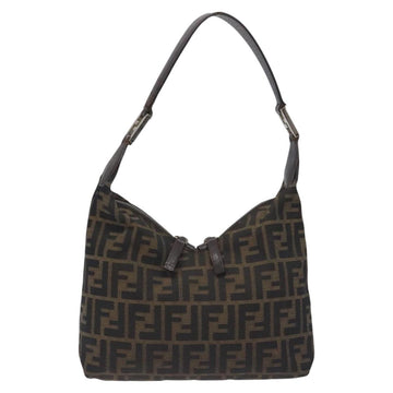 FENDI Zucca Canvas Shoulder Bag Black Brown Auth 129931 - 0