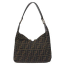 FENDI Zucca Canvas Shoulder Bag Black Brown Auth 129931-3