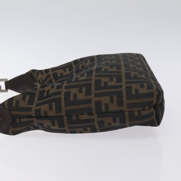 FENDI Zucca Canvas Shoulder Bag Black Brown Auth 129931