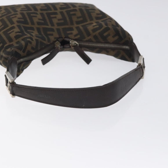 FENDI Zucca Canvas Shoulder Bag Black Brown Auth 129931
