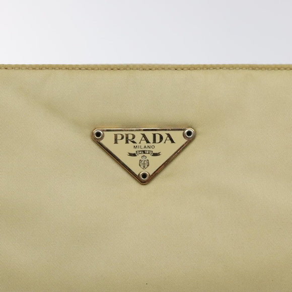 PRADA Hand Bag Nylon Leather Beige Gold Auth 129935
