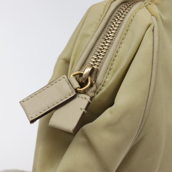 PRADA Hand Bag Nylon Leather Beige Gold Auth 129935