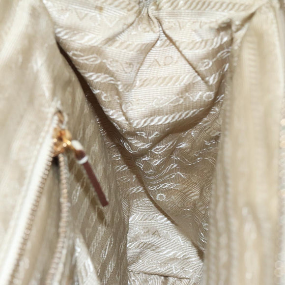 PRADA Hand Bag Nylon Leather Beige Gold Auth 129935