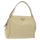 PRADA Hand Bag Nylon Leather Beige Gold Auth 129935-1