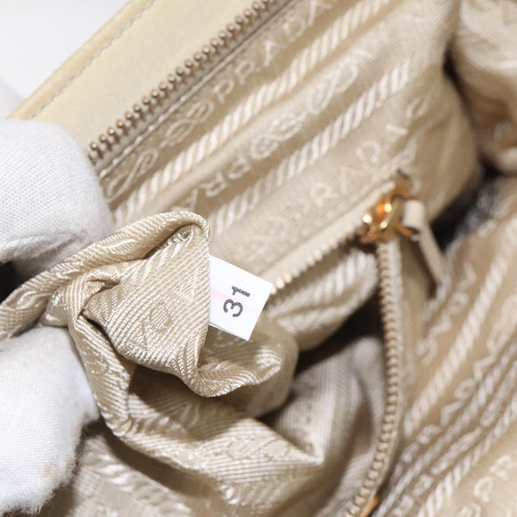 PRADA Hand Bag Nylon Leather Beige Gold Auth 129935