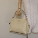 PRADA Hand Bag Nylon Leather Beige Gold Auth 129935-23