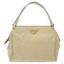 PRADA Hand Bag Nylon Leather Beige Gold Auth 129935-13