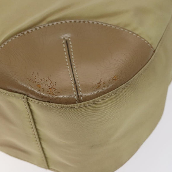 PRADA Tote Bag Nylon Leather Beige Silver Auth 129939