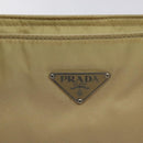 PRADA Tote Bag Nylon Leather Beige Silver Auth 129939-17