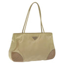 PRADA Tote Bag Nylon Leather Beige Silver Auth 129939-1