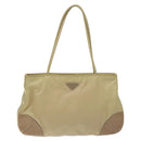PRADA Tote Bag Nylon Leather Beige Silver Auth 129939-13
