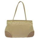 PRADA Tote Bag Nylon Leather Beige Silver Auth 129939-2