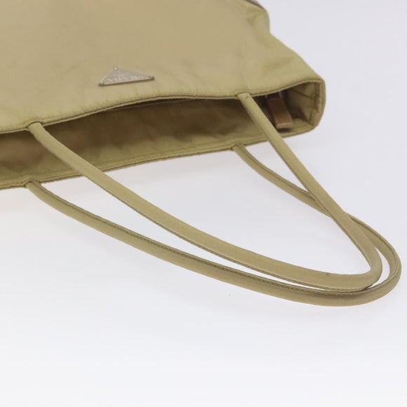 PRADA Tote Bag Nylon Leather Beige Silver Auth 129939