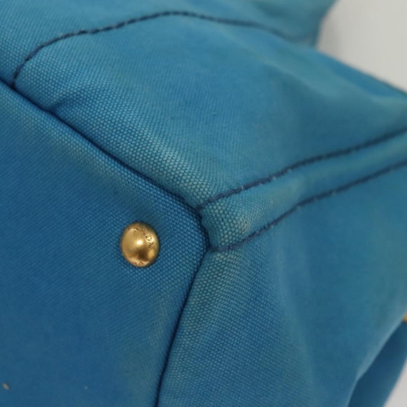 PRADA Canapa GM Hand Bag Canvas Blue Gold Auth 129943