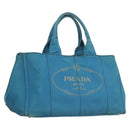 PRADA Canapa GM Hand Bag Canvas Blue Gold Auth 129943-1