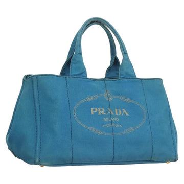 PRADA Canapa GM Hand Bag Canvas Blue Gold Auth 129943